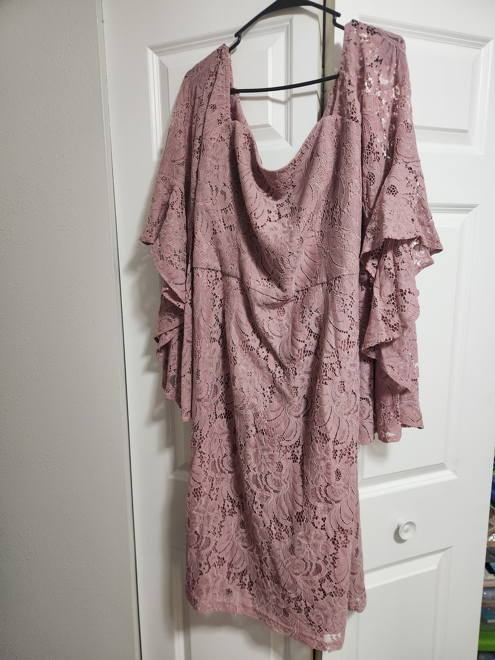 City Chic Dusty Rose Lace Midi Dress with Flutter Sleeves